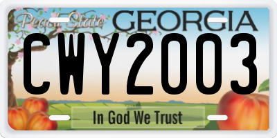 GA license plate CWY2003