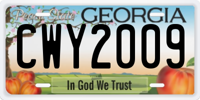 GA license plate CWY2009
