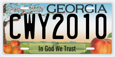GA license plate CWY2010