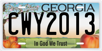 GA license plate CWY2013