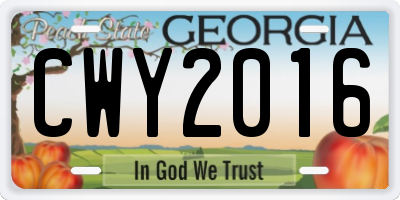 GA license plate CWY2016