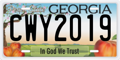GA license plate CWY2019
