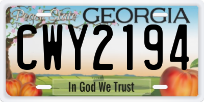 GA license plate CWY2194