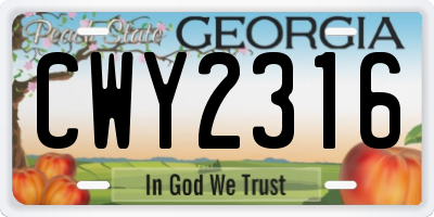 GA license plate CWY2316