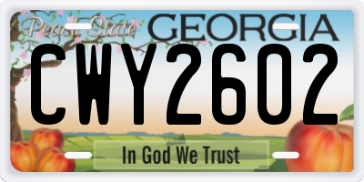 GA license plate CWY2602