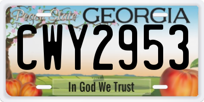 GA license plate CWY2953