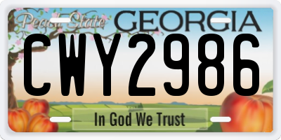 GA license plate CWY2986