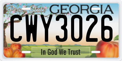 GA license plate CWY3026