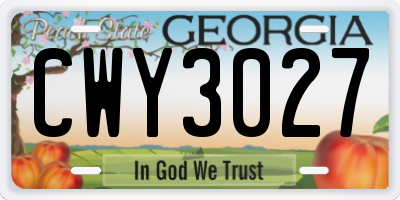 GA license plate CWY3027