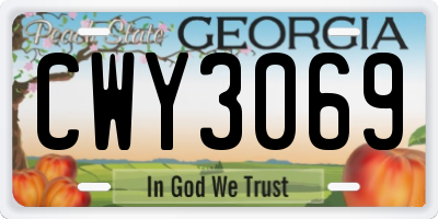 GA license plate CWY3069