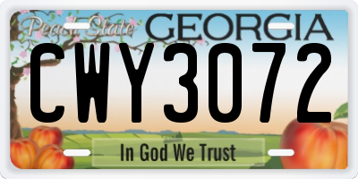 GA license plate CWY3072
