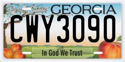 GA license plate CWY3090