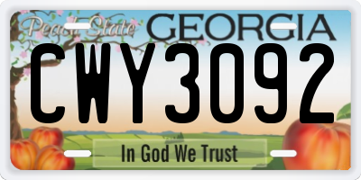 GA license plate CWY3092