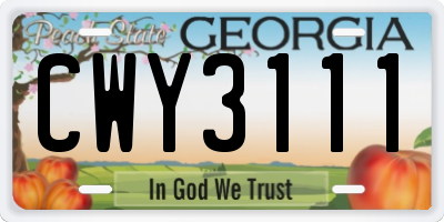 GA license plate CWY3111