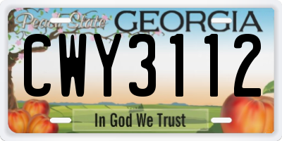 GA license plate CWY3112