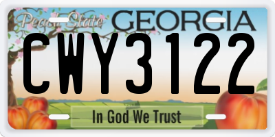 GA license plate CWY3122