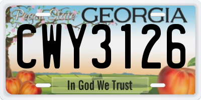 GA license plate CWY3126