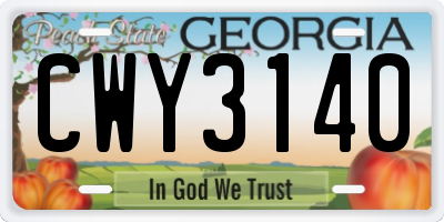 GA license plate CWY3140