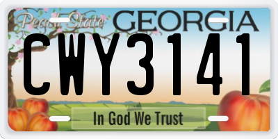 GA license plate CWY3141