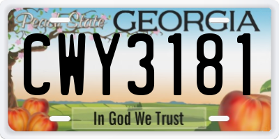GA license plate CWY3181