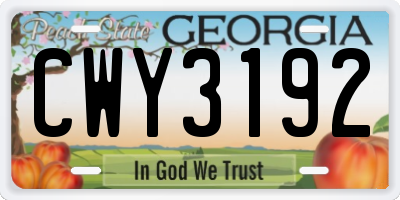 GA license plate CWY3192