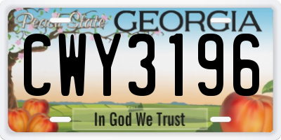 GA license plate CWY3196