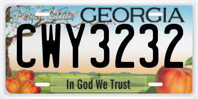 GA license plate CWY3232