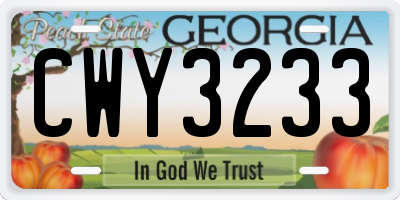 GA license plate CWY3233