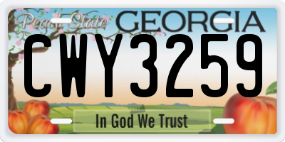 GA license plate CWY3259