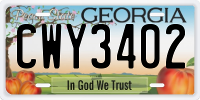 GA license plate CWY3402