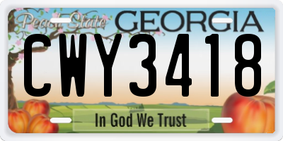 GA license plate CWY3418