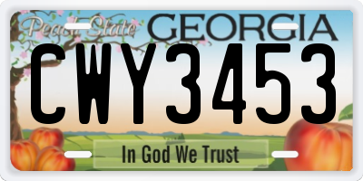 GA license plate CWY3453