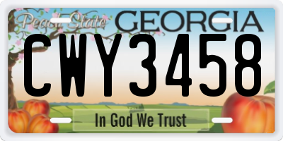 GA license plate CWY3458