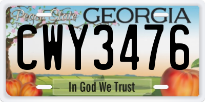 GA license plate CWY3476