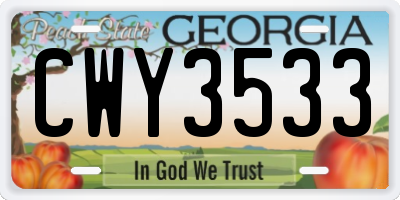 GA license plate CWY3533