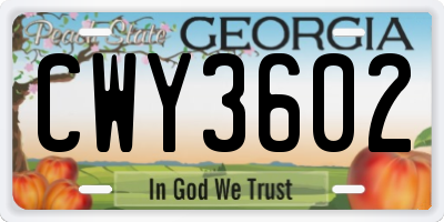 GA license plate CWY3602