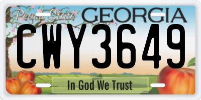 GA license plate CWY3649