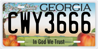 GA license plate CWY3666