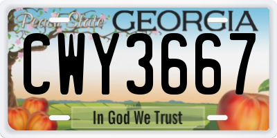 GA license plate CWY3667