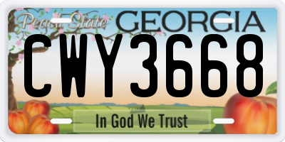 GA license plate CWY3668
