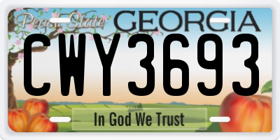 GA license plate CWY3693