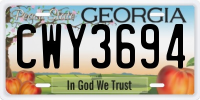 GA license plate CWY3694