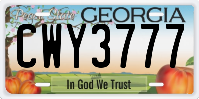 GA license plate CWY3777