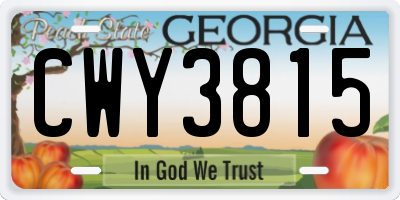 GA license plate CWY3815