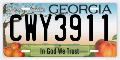 GA license plate CWY3911