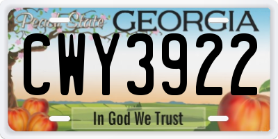 GA license plate CWY3922