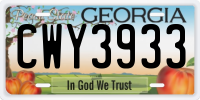 GA license plate CWY3933
