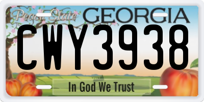 GA license plate CWY3938