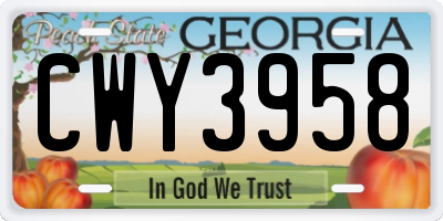 GA license plate CWY3958
