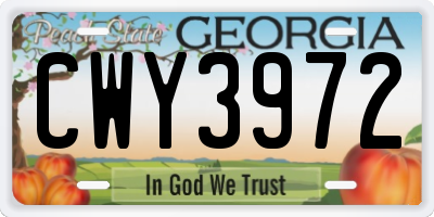 GA license plate CWY3972